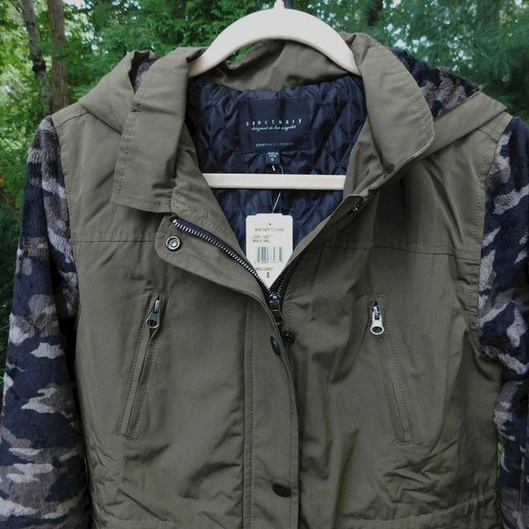 Sanctuary Plush-Camo-Sleeve Anorak Winter Jacket NWT - Picture 2 of 4